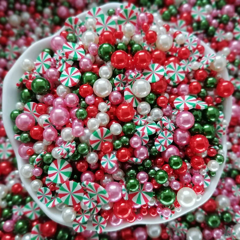 500g DIY Craft Slime Filler Candy Peppermint Polymer Clay Slices Acrylic Pearl Beads Mix Christmas Polymer Sprinkles
