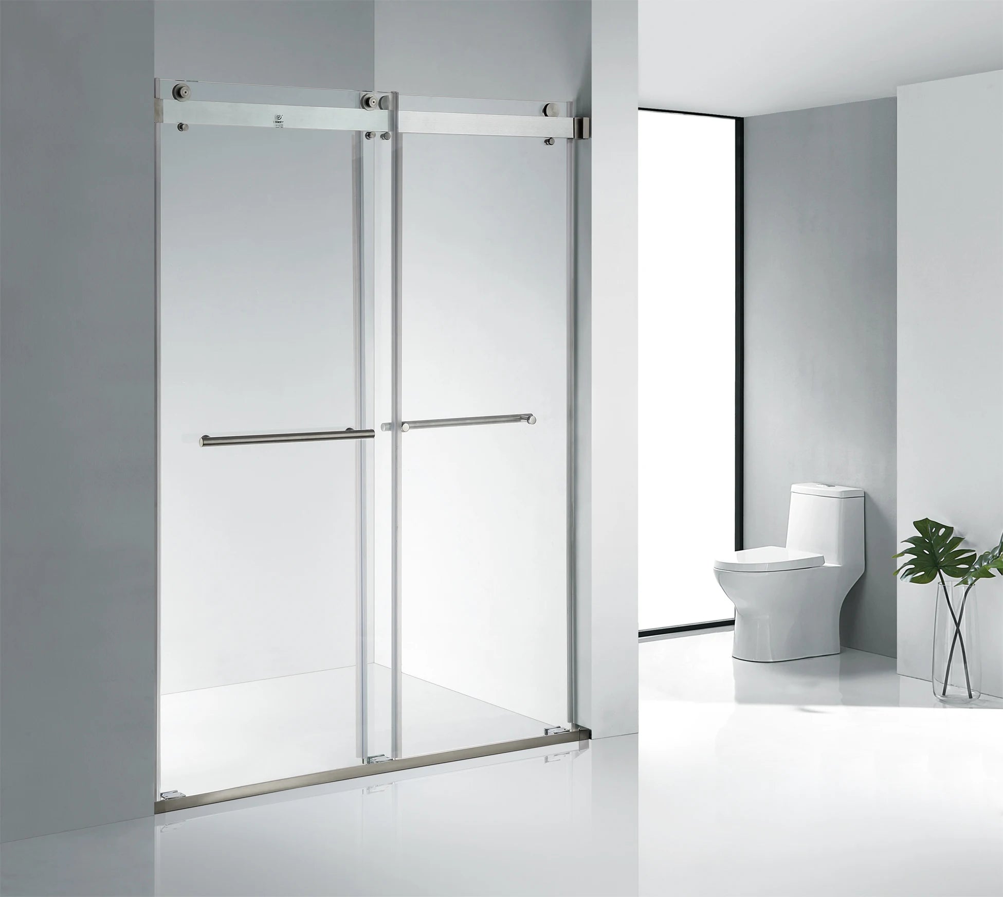 KMRY Hot Selling Silver Tempered Glass Frameless Sliding Shower Door Double Sliding Open Style for Hotels