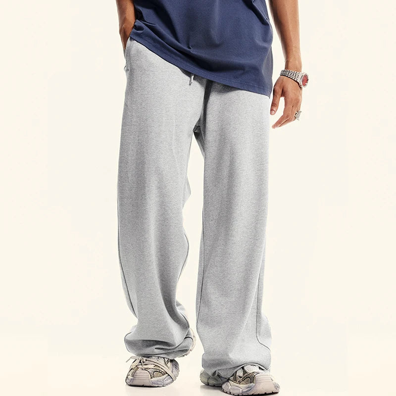 Manufacturer's Streetwear Men's Loose Terry Trousers Trendy Campus College Style Straight Sweatpants With Flat Front