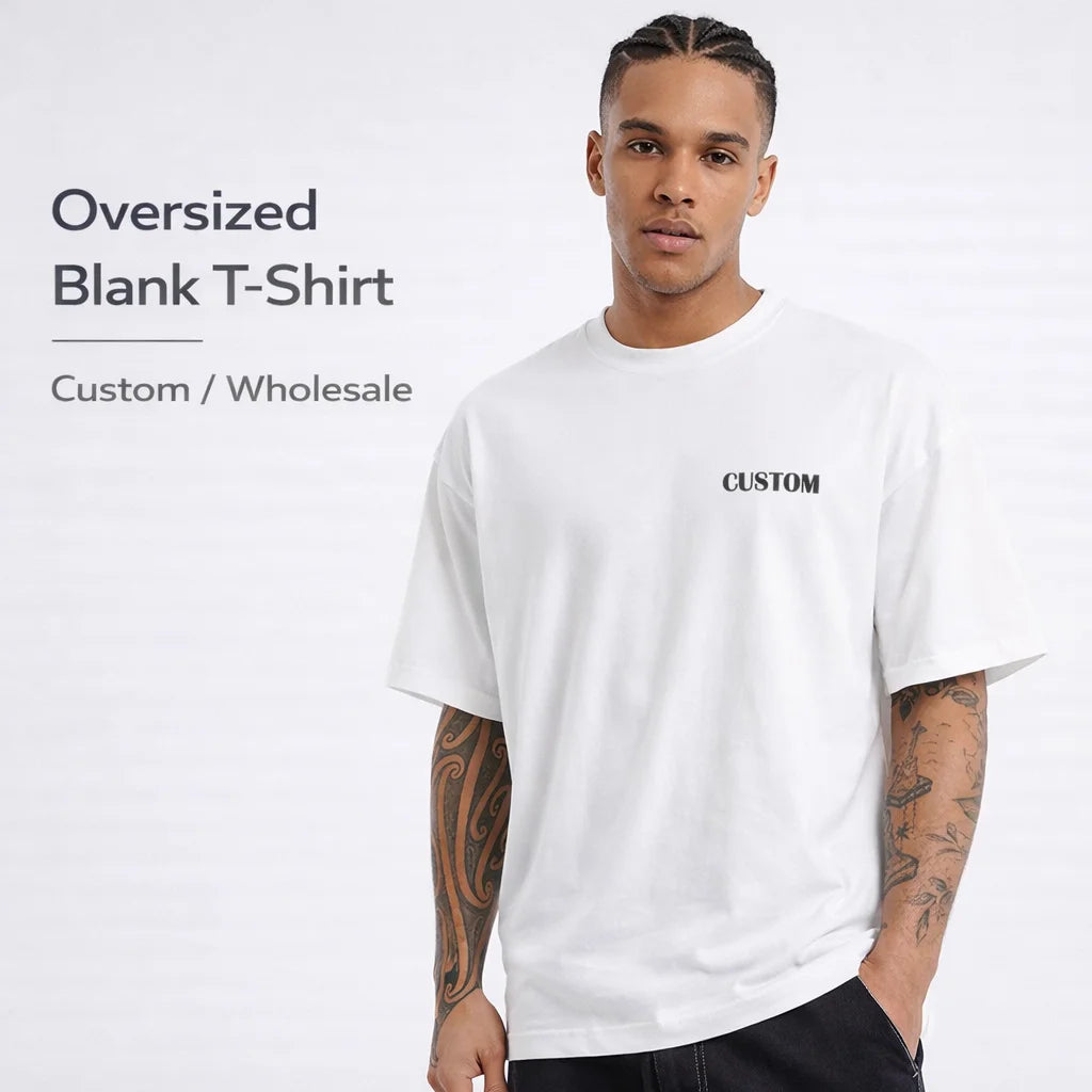 YWGH Men's 100% Cotton Relaxed Fit Tee 260gsm Heavyweight Cotton Drop Shoulder T Shirt Raw Edge Streetwear Bulk Stock