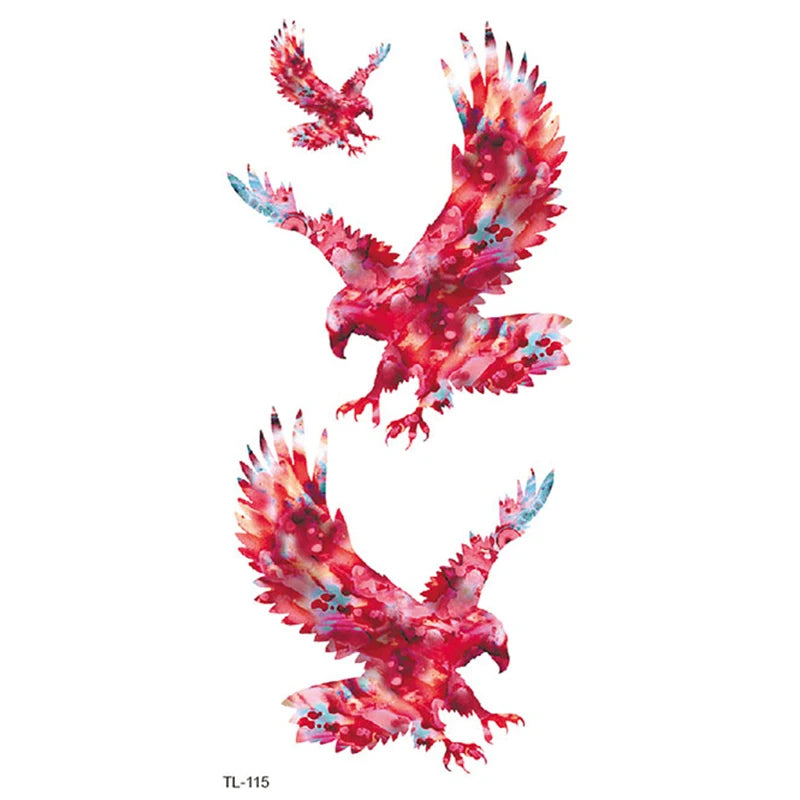 BXTAT TL115 - TL120 Colorful Eagle Fox Horse Peacock Cats Owl Variants Temporary Tattoo Stickers