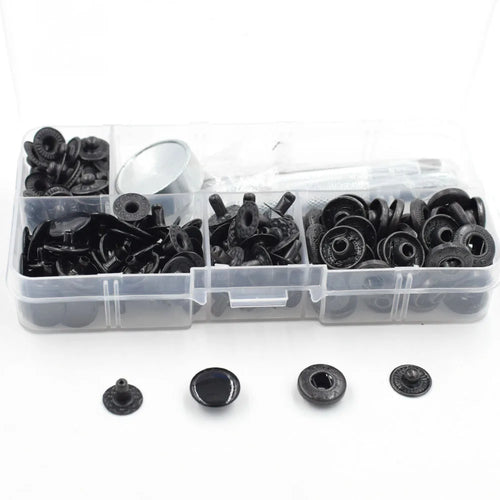 (50 Sets + Tools) 12.5 mm Snap-fastener Buttons Spring Clasp Black Leather Rivets Metal Buttons Clothing Snaps Buckle