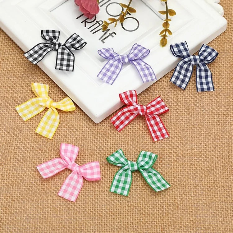 Hot Sale Garment Embellishments Appliques Chenille Fabric PVC Polyester Plaid Bows Little Bowknot Sew-On for Hair Hat