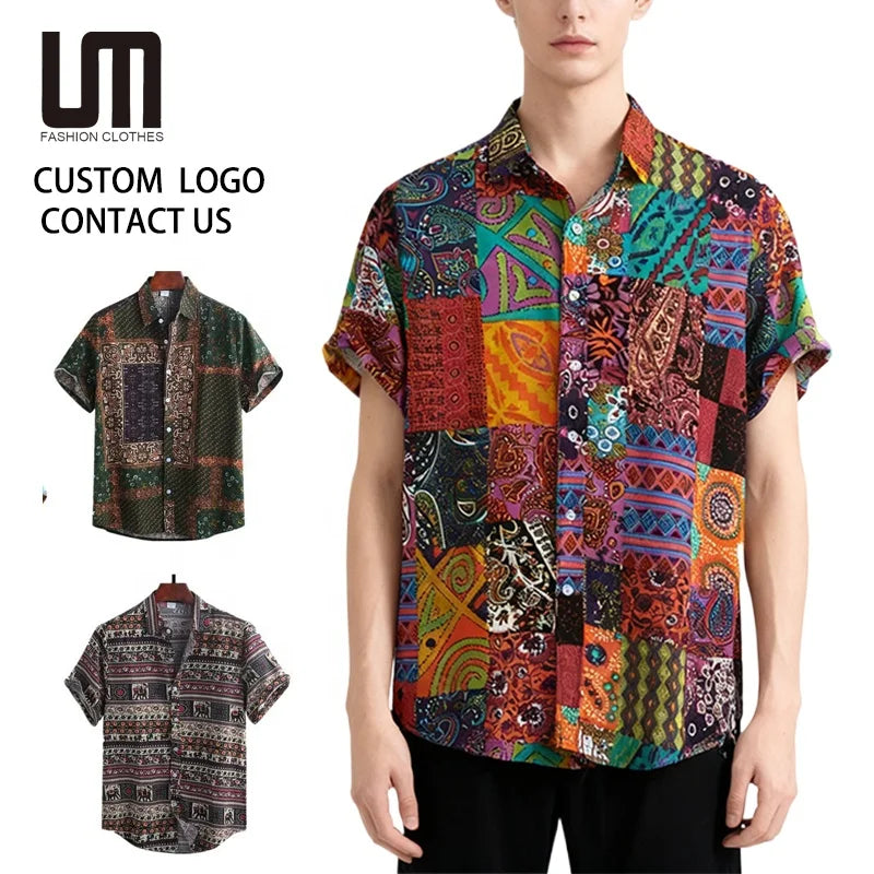 Wholesale Fashion Mens Summer Printed Hawaiian Loose Short Sleeve Casual Buttons Beachwear Tops Good Quality Men Shirts