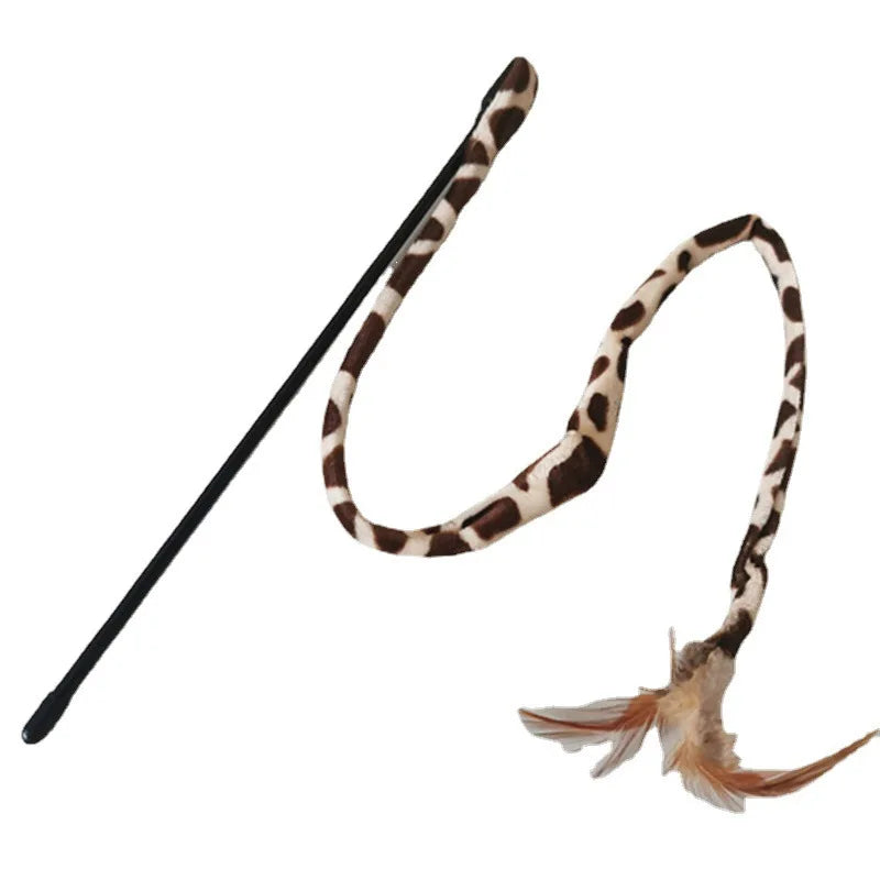 2023 Hot Sale Leopard print short rod teasing cat stick toy With feather bells cat stick