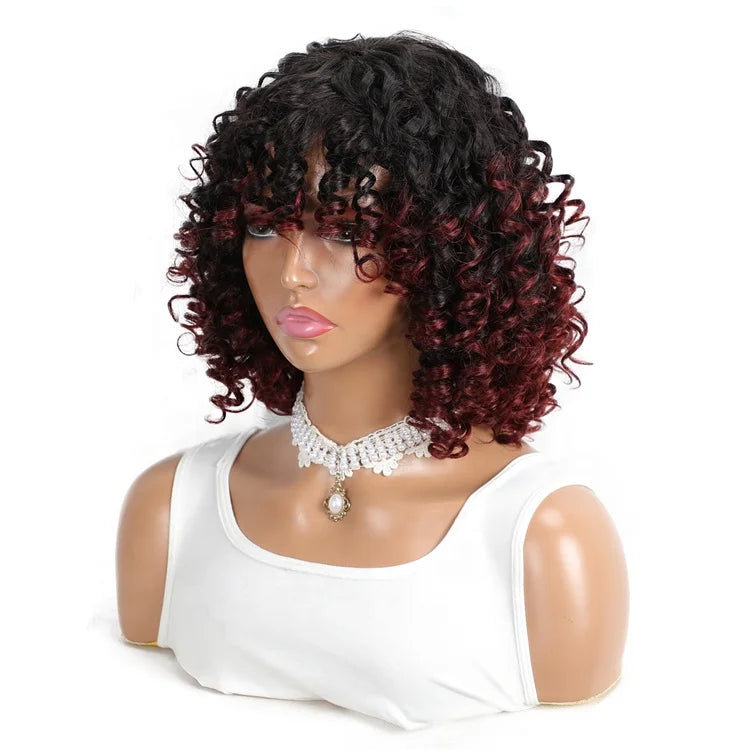 Ombre Copper Red Kinky Curly Human Hair Bob Wig Black Women Short Long Length Full Machine Made Glueless Wigs Lace Toupee Base