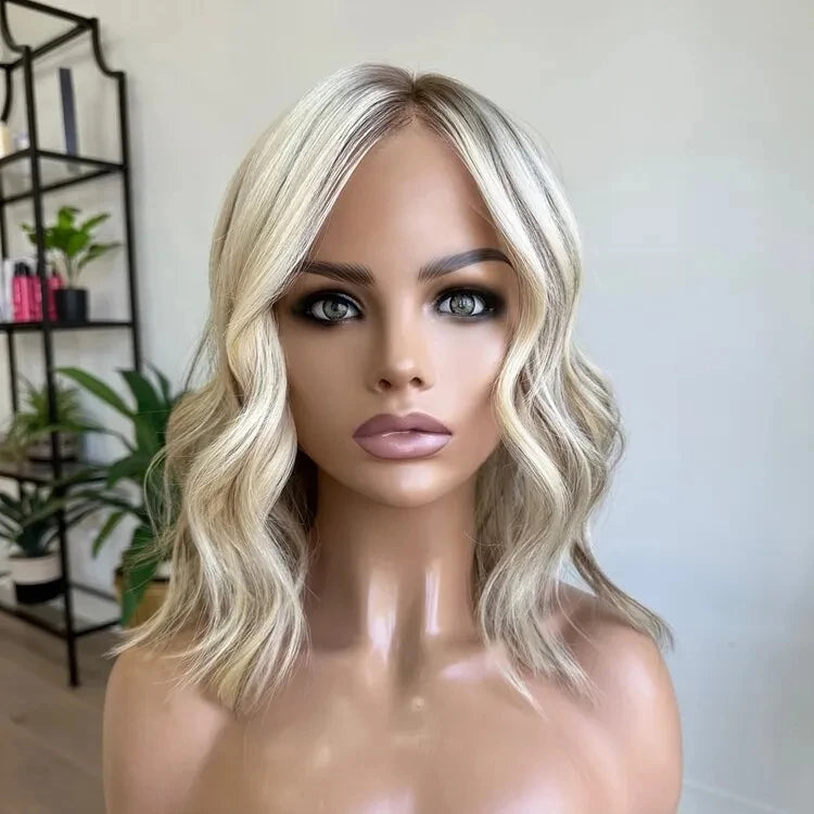 Platinum Balayage Highlight Body Loose Wave Wigs European Russian Remy Hair HD Lace Small Knots Double Drawn Jewish Kosher Wig
