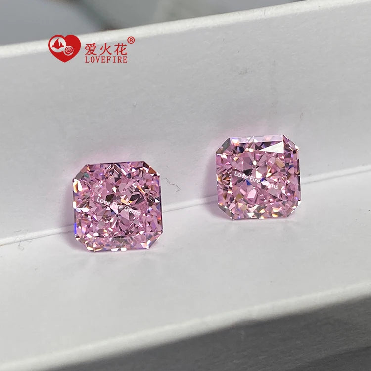 Ready Stock Loose Synthetic Cz Gems Imported Light pink Octagon square Shape Crushed Ice Cut Cubic Zirconia