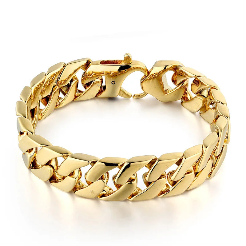 Handmade Men's Hip-Hop Stainless Steel Bracelet Titanium Steel Casting Gold Plated Hipster Link Chain Fashion Polish Finish
