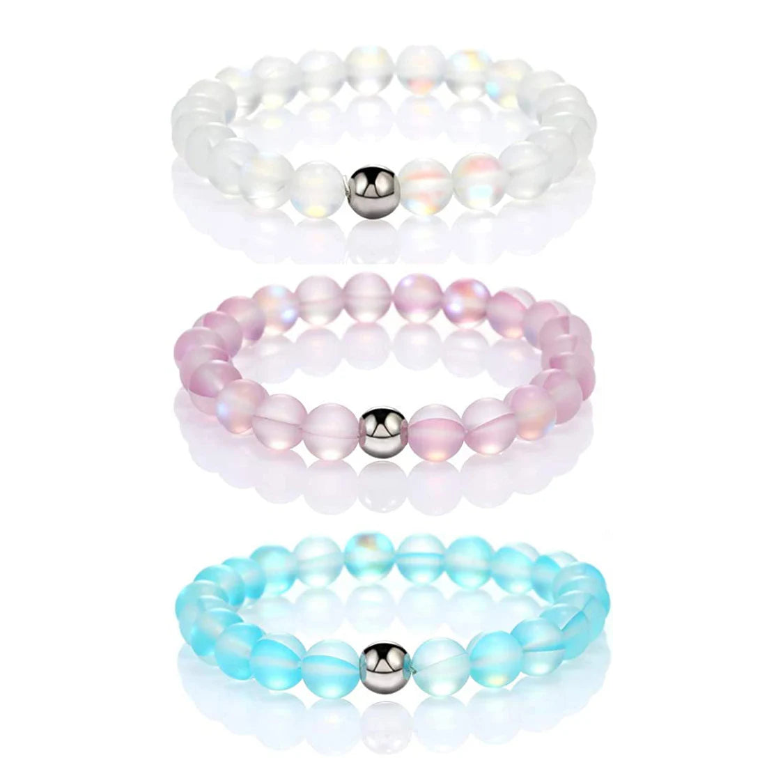 Mystic Mermaid Glass Beaded Stretch Bracelet 8mm Shining Moonstone Beads Bracelets for Women Girl