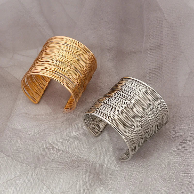 Minimalist Arm Bracelet Gold Silver Metal Open Upper Arm Cuff Bangle Personality Adjustable Armlet Bracelet for Women Girls