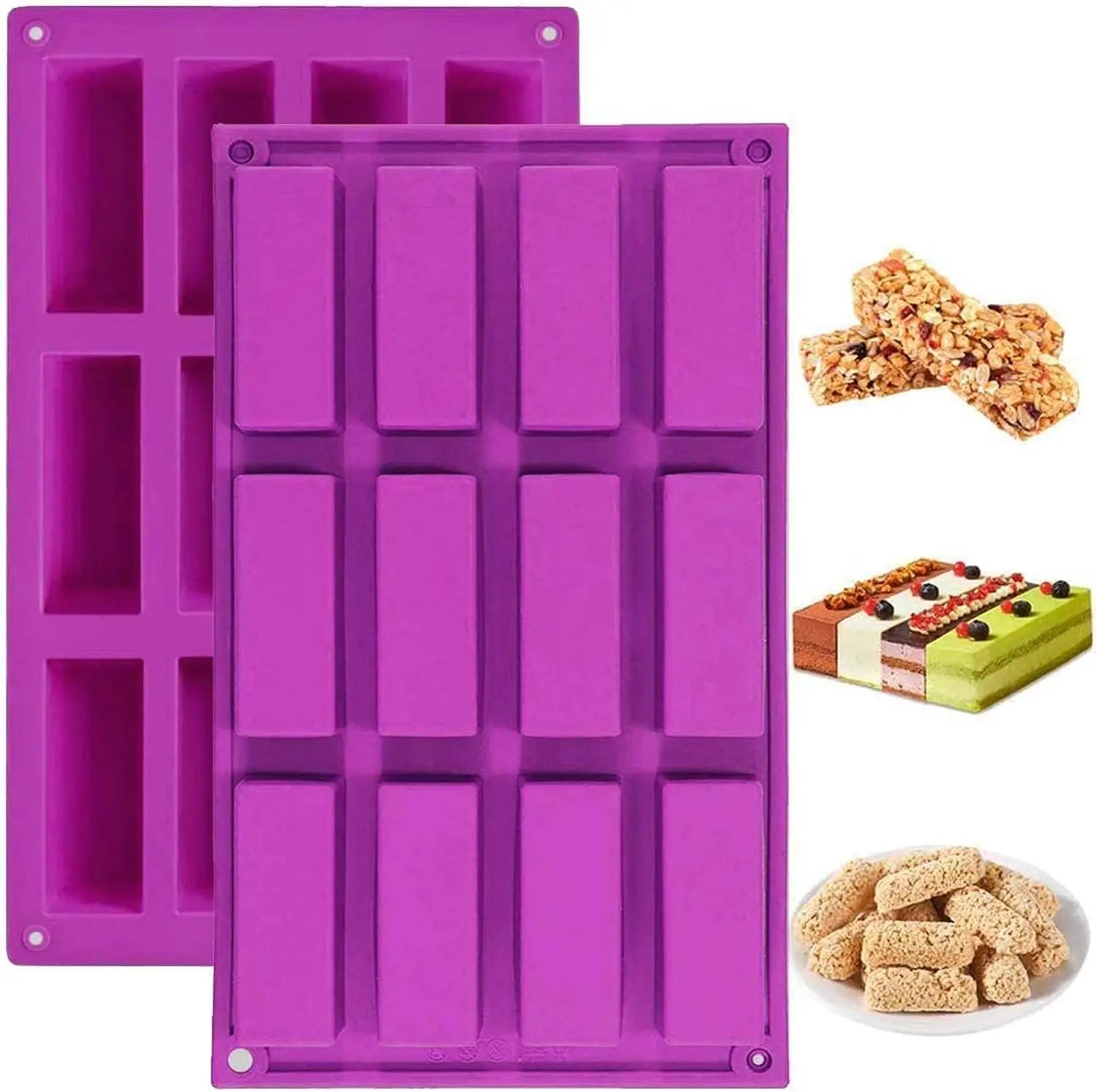 12 Cavity Silicone Rectangle Mold for Making Protein Bars Energy Bars Bread Loaf Muffin Cheesecake Pudding Soap-Cake Tools