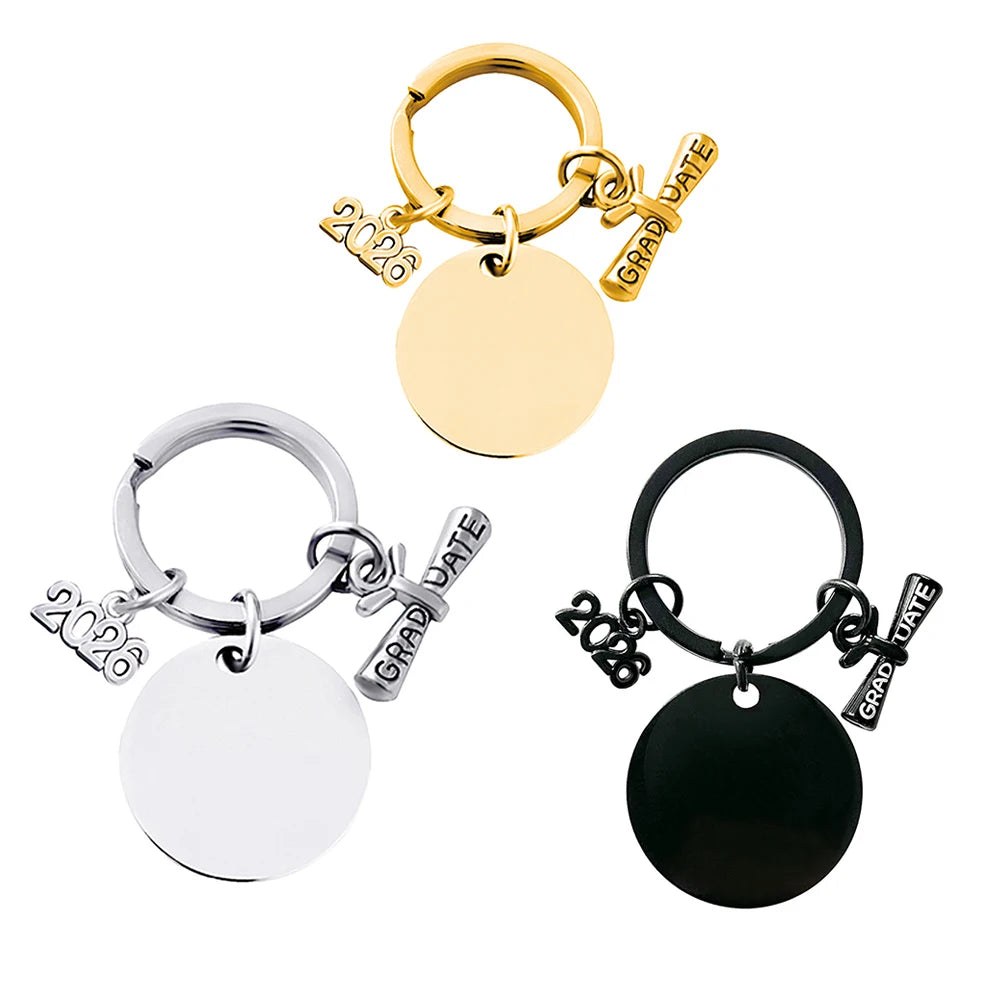 2026 College High School Graduation Season Blank Custom Logo DIY Mirror Polished Stainless Steel Keychain Gift Metal Key Ring