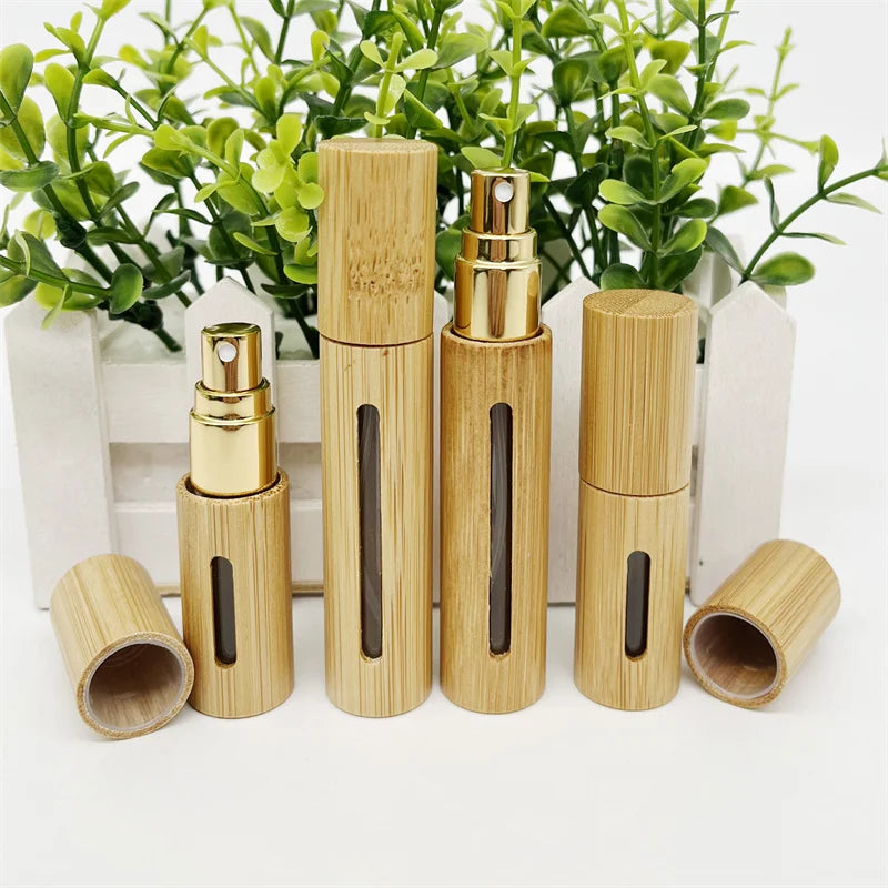 Golden  Glass Bamboo Lid Empty Refillable Cosmetic Cream Spray  Bottle Container Jar Pot Essential Oil Liquid Pump Bottles