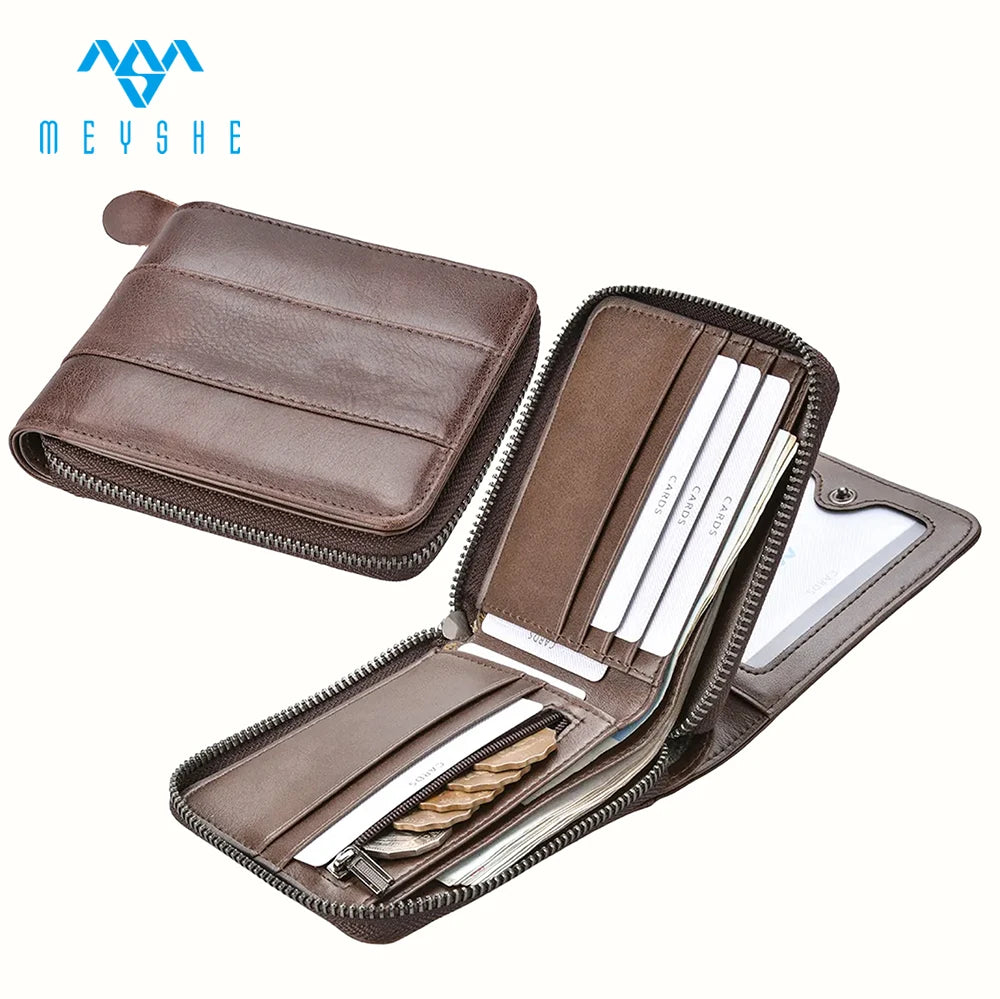 Custom Men's Zip-Around Slim Wallet Luxury Vintage Genuine Leather Anti-Theft Minimalist Female Purses Geometric Logo Design