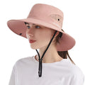 Women's UV Protection Sun Hat Wide Brim Bucket Hat Windproof Fishing Hats with Ponytail Hole
