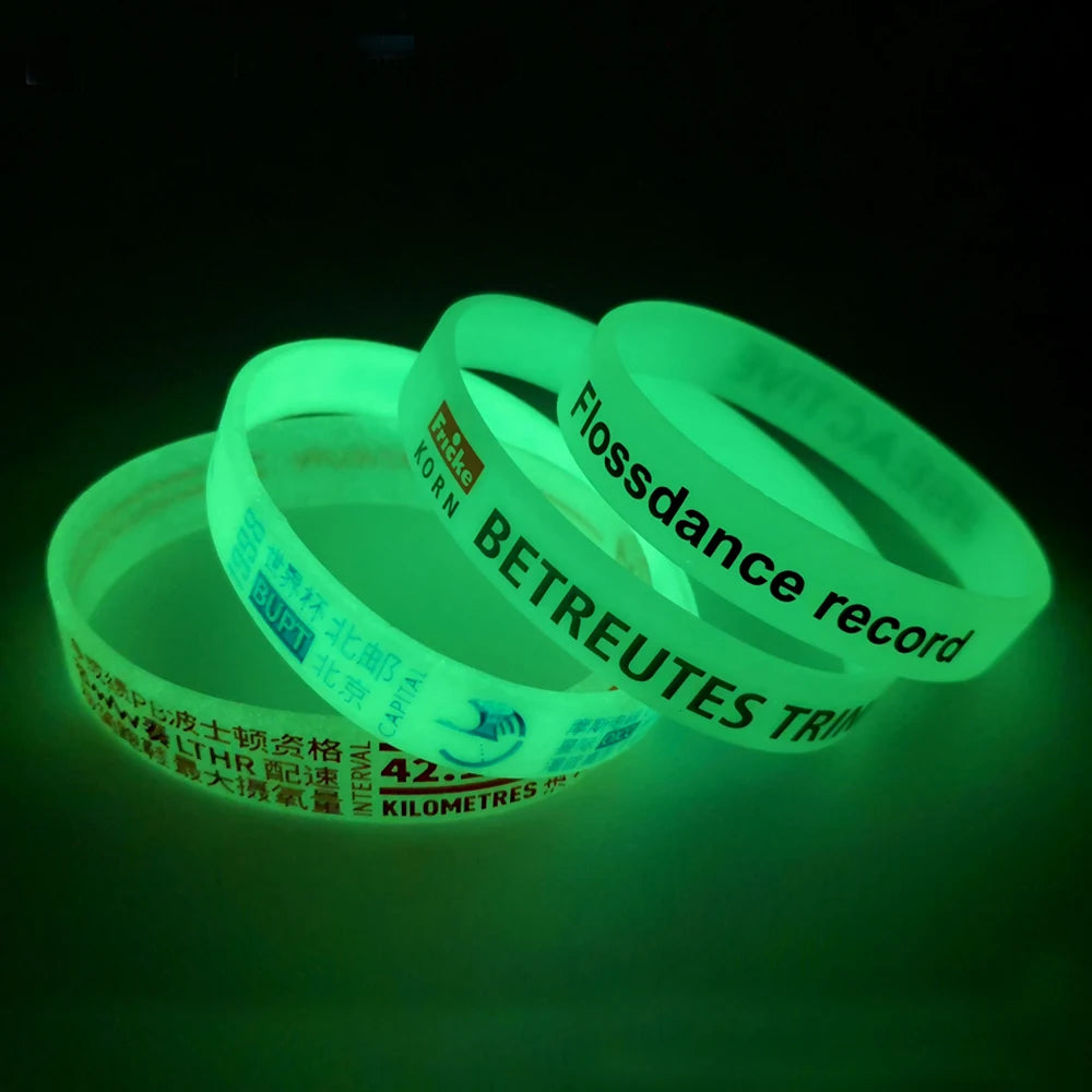 Wholesale Bulk Luminous Silicone Bracelet Customized with Message or Logo Rubber Glow-in-the-Dark Wristband Bracelet