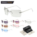 Y2K Trendy Luxury Women Butterfly Design Rectangle Frameless Shade Custom Metal Square Rimless Vintage Sunglasses Women