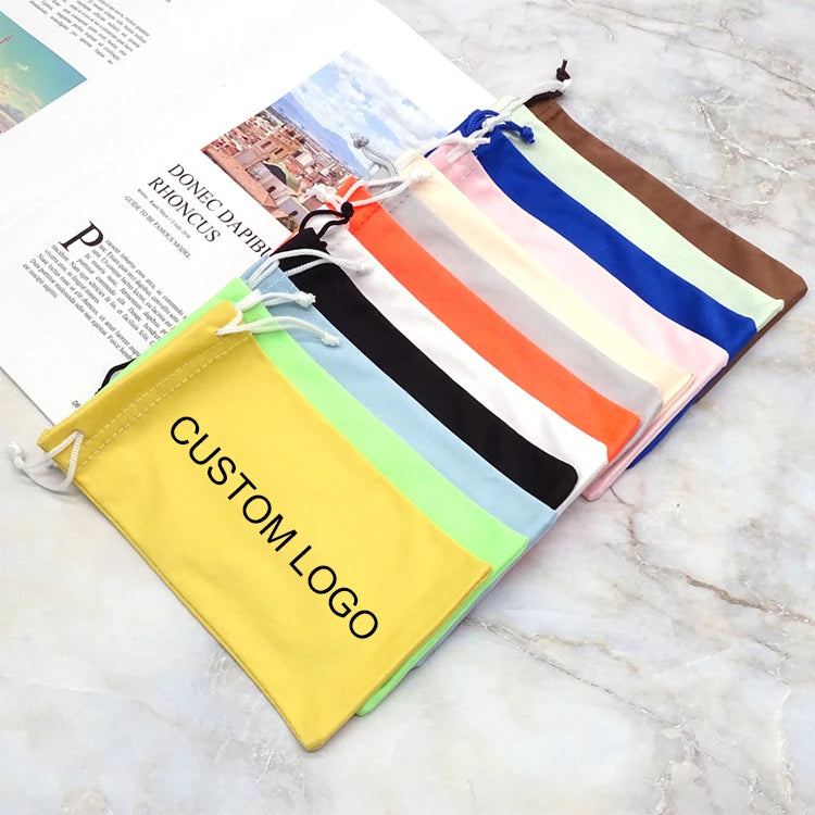 Fashion Microfiber Soft Glasses Pouch Custom Logo Pink Orange Colorful Drawstring Eyeglasses Sunglasses Bag in Stock