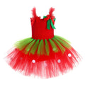 Girls Dresses Puffy Green and Red Cake Sleeveless  Tulle Tutu Skirts Cosplay Performance Party Christmas Dress for Kids