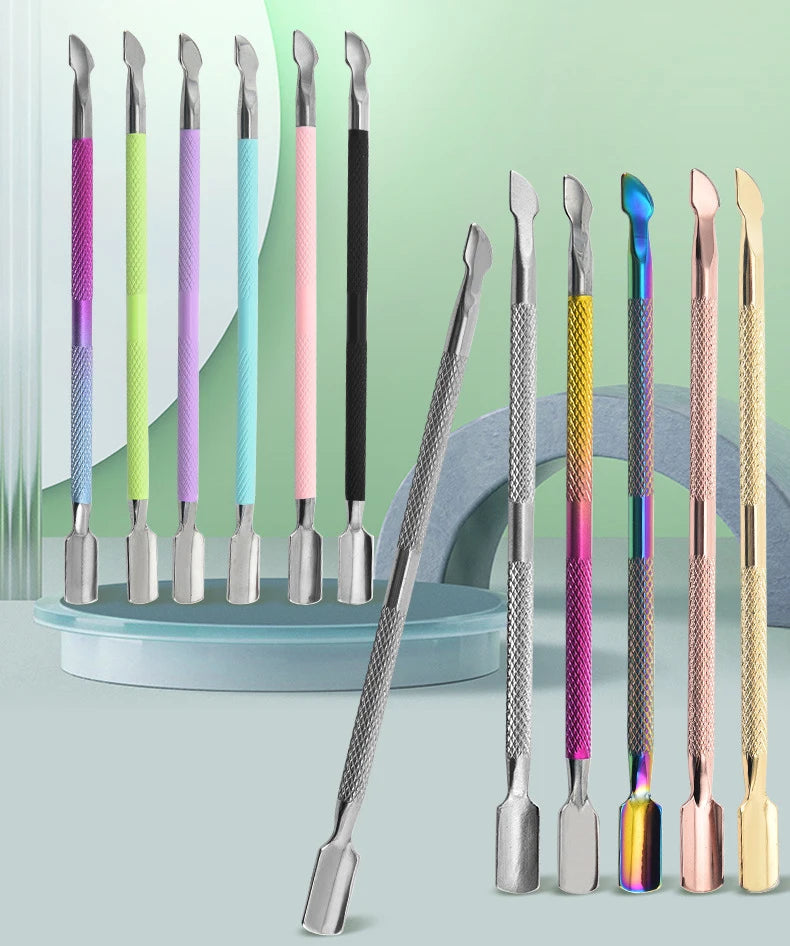 Colorful Wholesale Double Sided Nail Art Spoon Pusher Manicure Tool Stainless Steel Cuticle Pusher