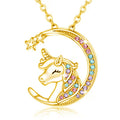 Ebay Hot Sale Colorful Rhinestone Moon Shape Shinning Star Girl Unicorn Necklace