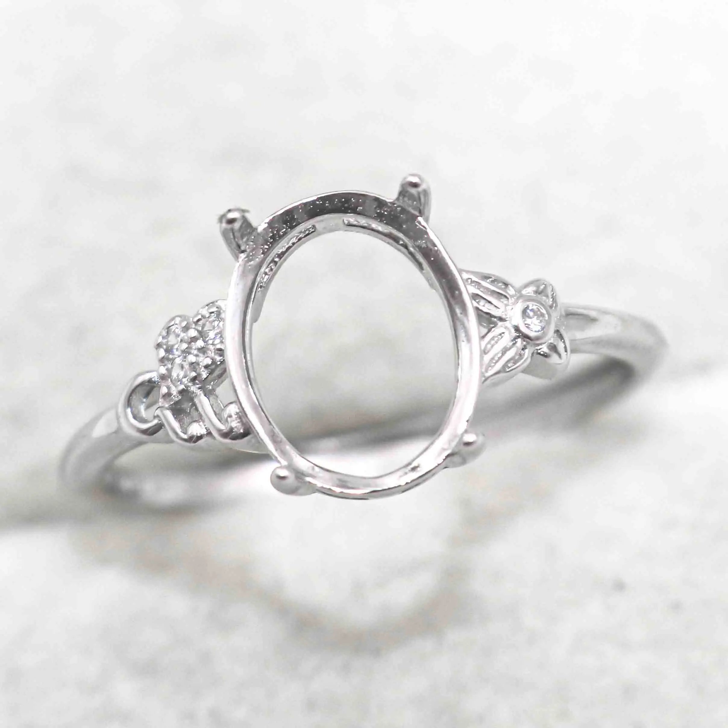 Sterling Silver 8*10mm Semi Mount Ring Empty Frame Blank Support Setting S925 Base Holder Without Center Stone for DIY Inlay