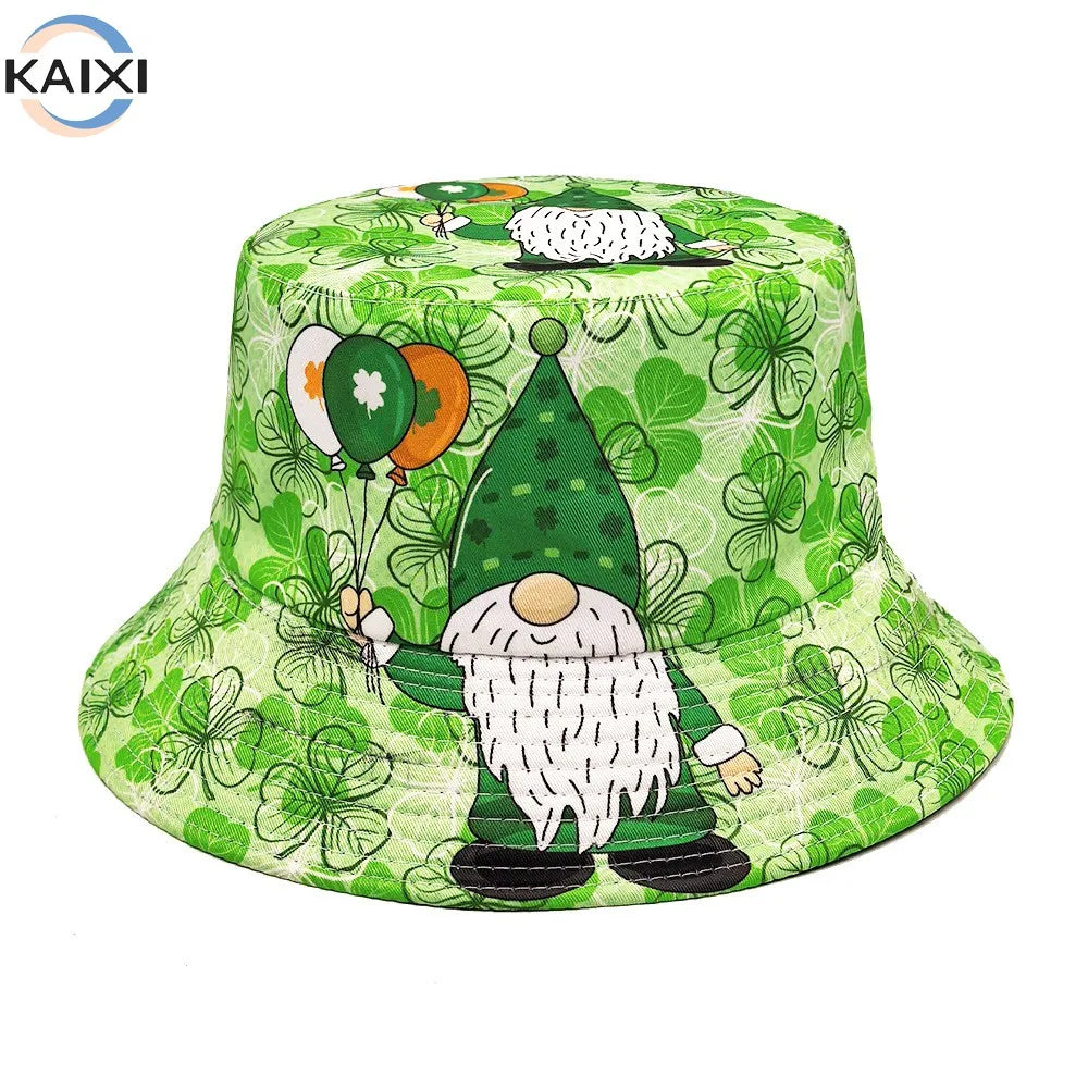 Female Sun Hat Fisherman's Hat St. Patrick's Holiday Irish Clover Print Basin Hat