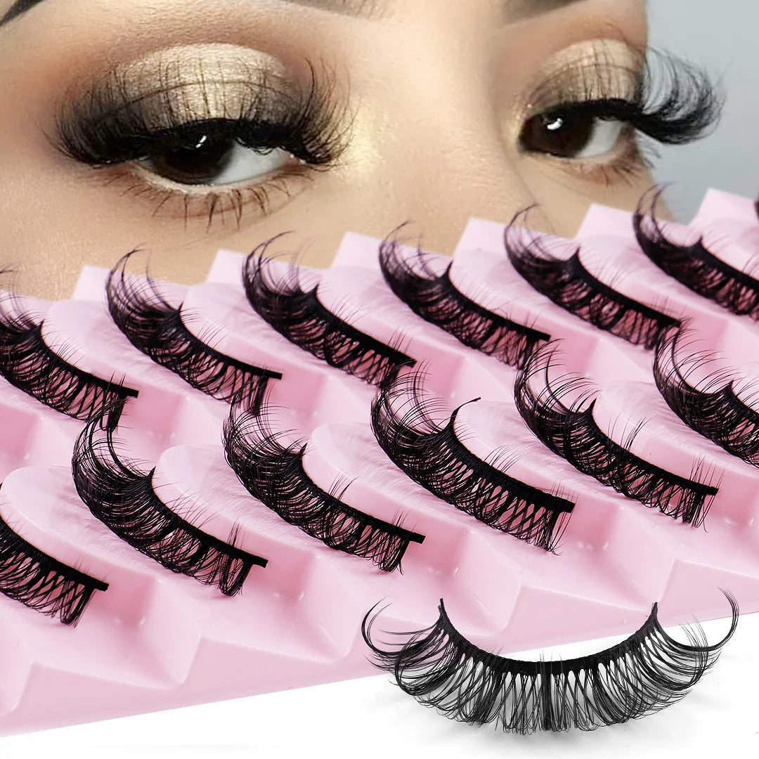 FX-S253 Wholesale 10 Pairs DD Curl Russian Strip Lashes Handmade Thick Synthetic Full Strip Eyelash Extensions False Eyelashes