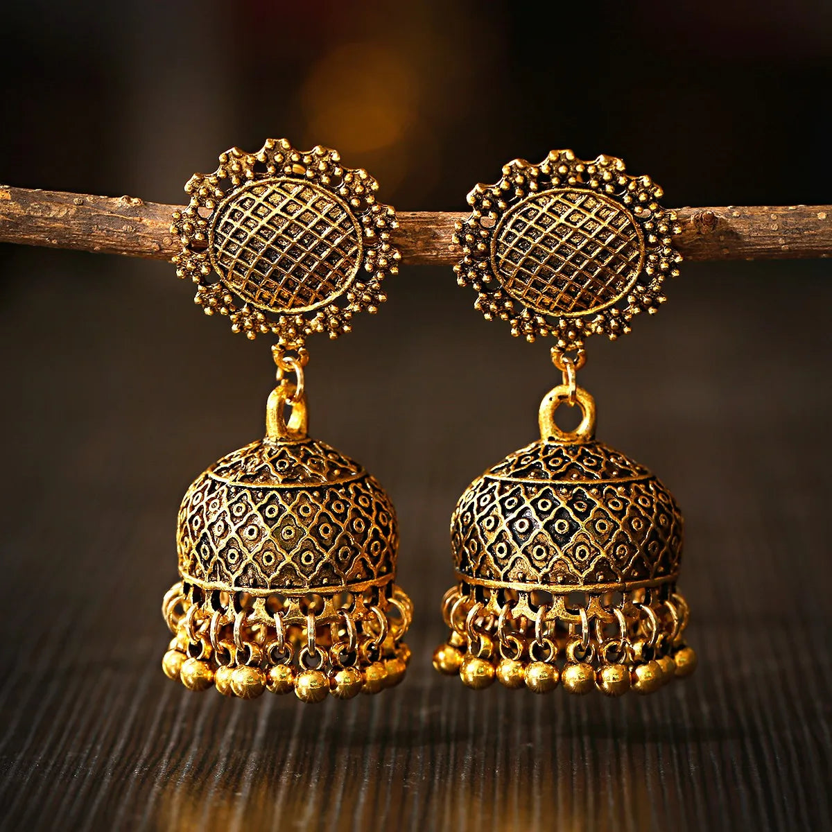 Gold Sunflower Women Earrings Big Jhumka Indian Earrings Vintage Silver Lantern Tassel Palace Earrings