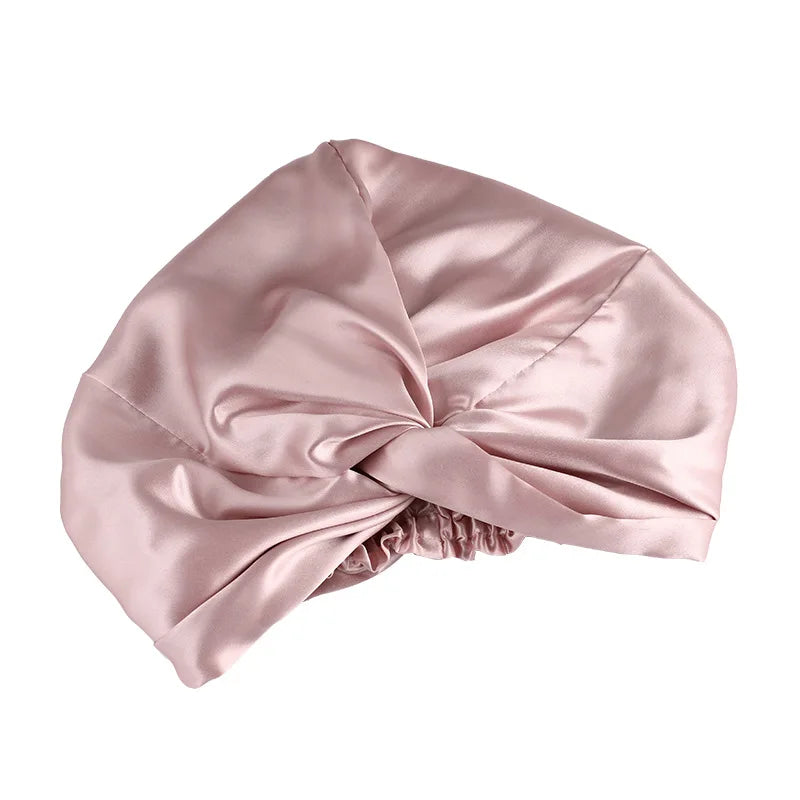 Silk Hair Wrap  Double Layer Elastic Strap Sleep Cap 100% Mulberry Silk Hair Bonnet  for Women Hair Care
