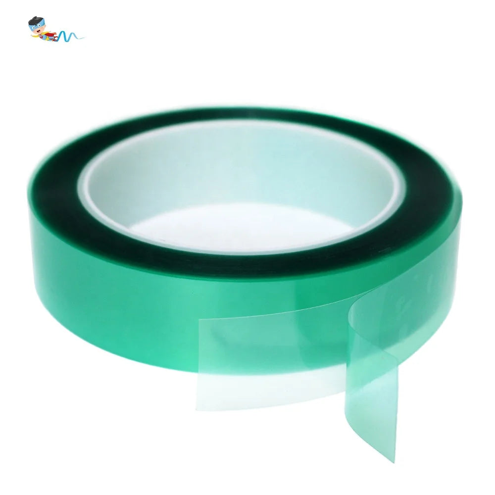 2- Linered Green Kaptons Polyester PET Film Coated Silicone Glue Powder Coating Masking Self Adhesive Tape With Release Liner