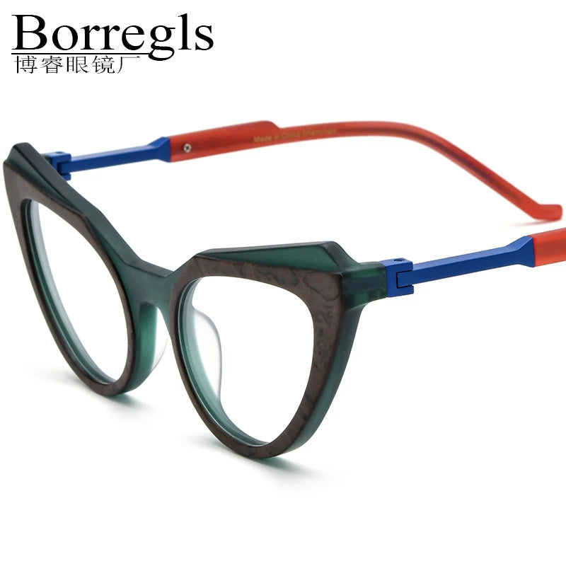 Borregls Multicolor Matte Acetate Glasses Frame Women 2025 New Design Cat Eye Eyeglasses Optical Spectacle Cateye Eyewear 19369
