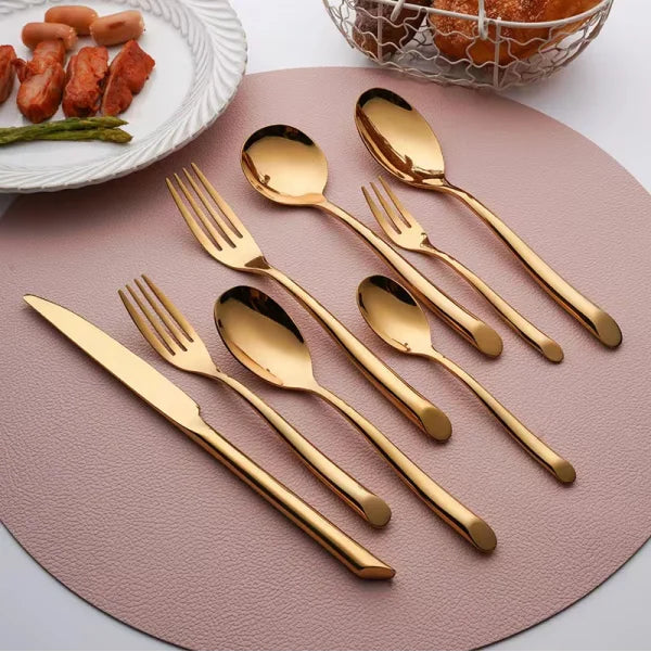 OEM Luxury Thick Handle Spoon Fork Knife Talheres Stainless Steel Gold Cutlery Set