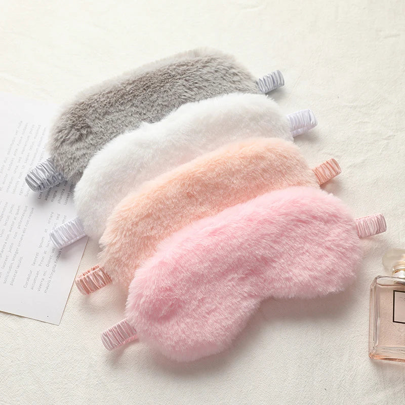 Plush Cutey Sleeping Blindfold Fluffy Material Soft Silk Satin Furry Sleeping Eye Mask for Airplane Travel