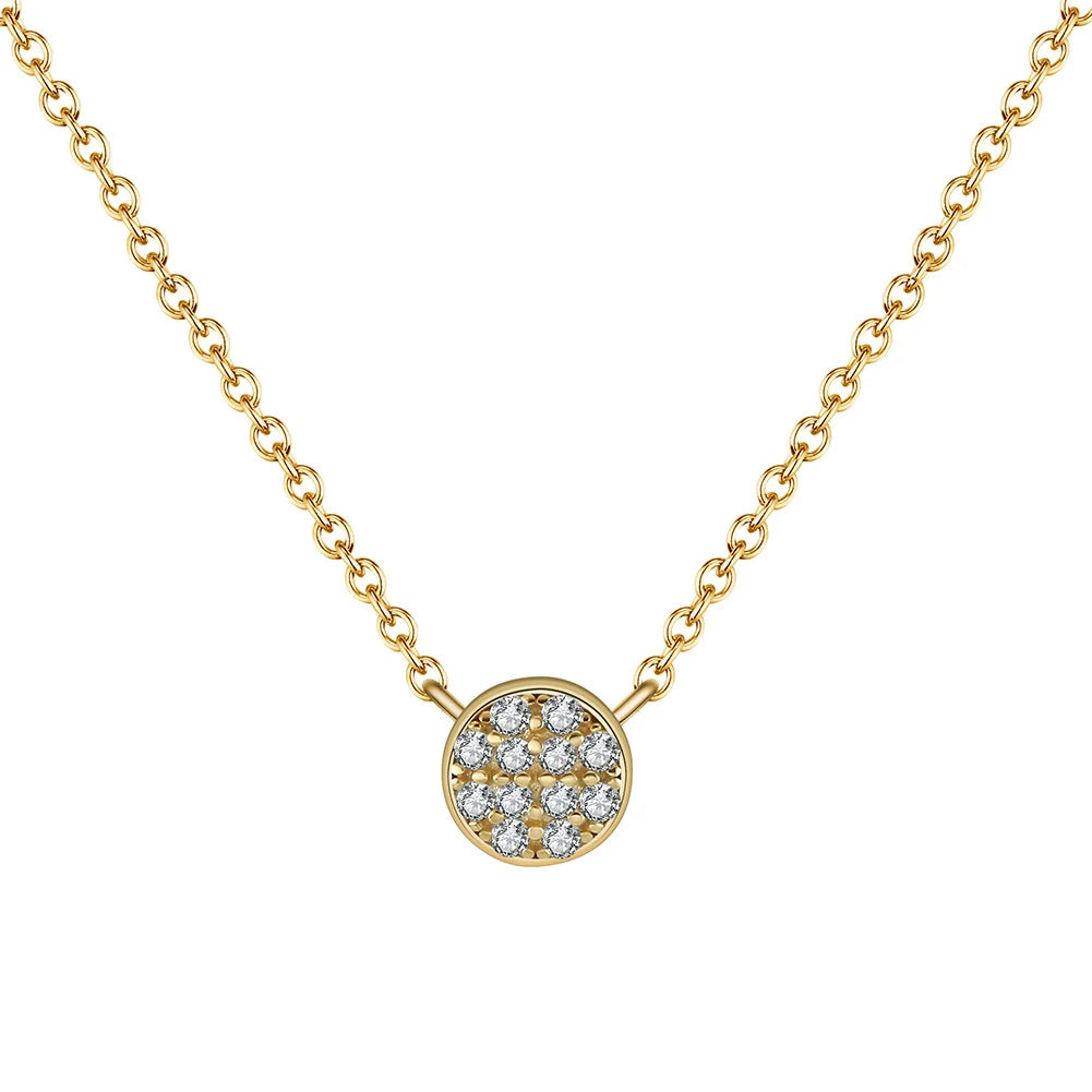 925 Silver Minimalist Clavicle Chain Gold Plated Mini Cubic Zirconia Round Cz Pendant Necklace