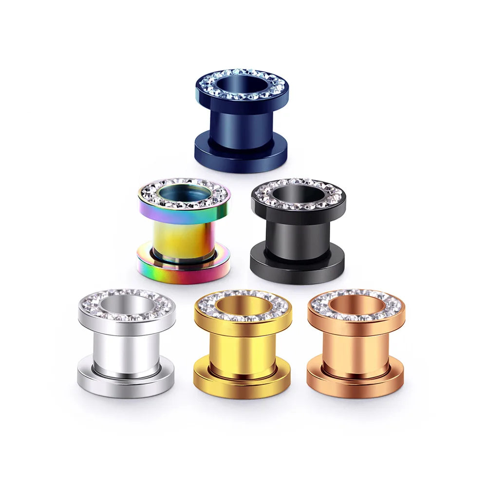 Stainless Steel with Zircon Double Flared Ear Gauges Tunnels Plugs Flesh Expander Earrings Body Piercing Jewelry