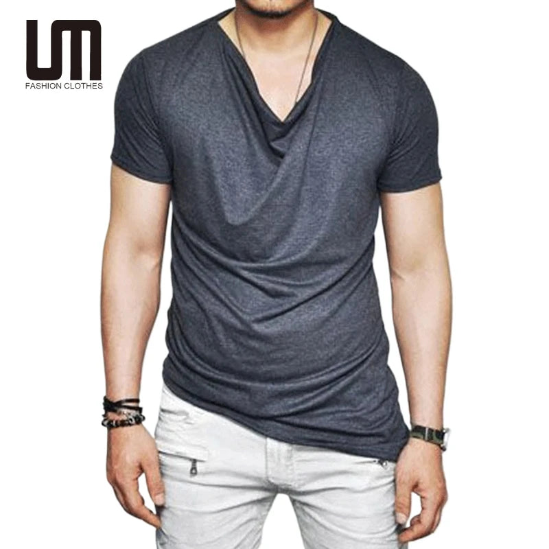 Liu Ming Latest Products Summer Men Clothing Streetwear Casual V Neck Short Sleeve Loose Irregular T Shirts