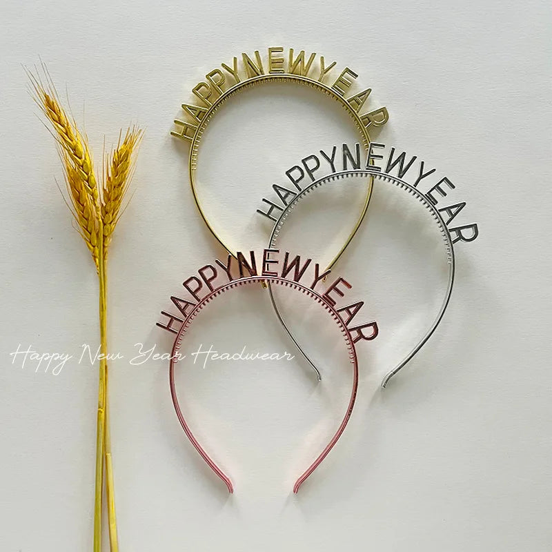 Happy New Year Headbands for Women Plastic New Year Eve Hairbands New Year Party Supplies Hair Accessory Gifts