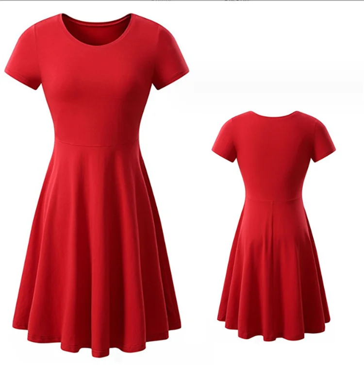 Zhihua Europe and the United States Large Size Solid Color Round Neck Short Sleeve Comfortable Simple Loose Dress