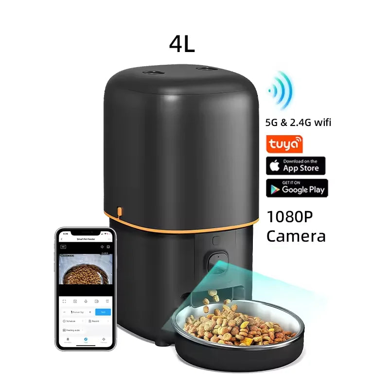 4L Automatic Smart Pet Food Dispenser Tuya WiFi Stainless Steel  Bowls 1080p HD Camera Video Pet Feeder with APP Remote Control