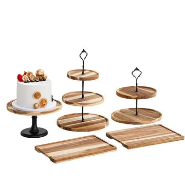 Acacia Wood Fruit Snack Tiered Tray Decor Wood Sweet Layer Cake Cupcake Tray Three Tier Serving Tray