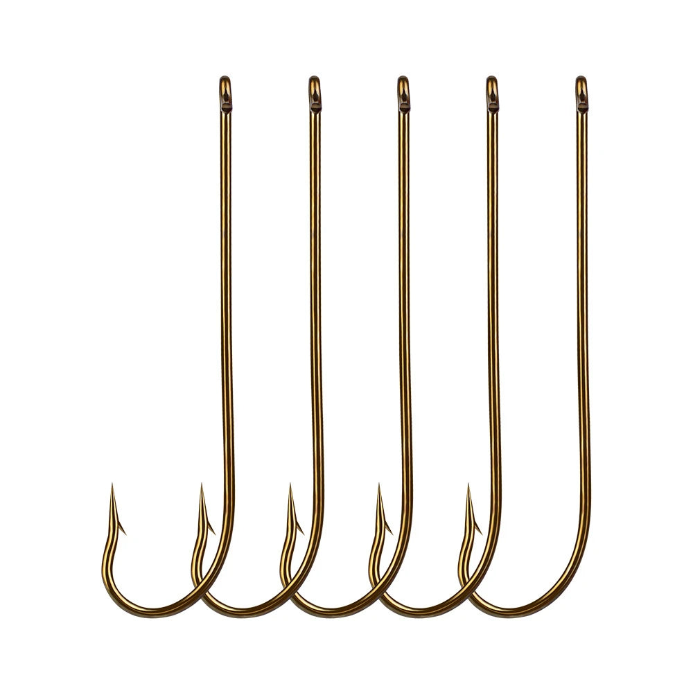 SNEDA 100PCS High Carbon Steel Circle Fishing Hooks Golden Size 12#-6/0# Shank Soft Lure Fishing Assist Hook