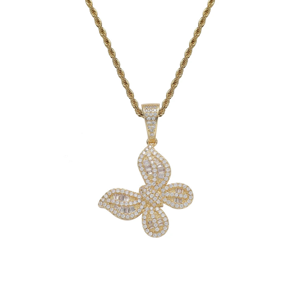 CN391  Hip Hop Butterfly Pendant Micro Pave With CZ Stones Necklace Women Gift Jewelry