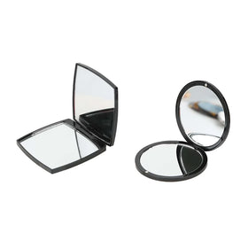 Personalized Portable Double-Side Folding Black Lighted Cosmetic Compact Mirror Small Makeup Pocket Mirror for On-the-Go Use