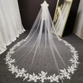 Bridal Cathedral Veil White Ivory Three-dimensional Embroidery Flower Long Train Veil Delicate Wedding Lace Veil