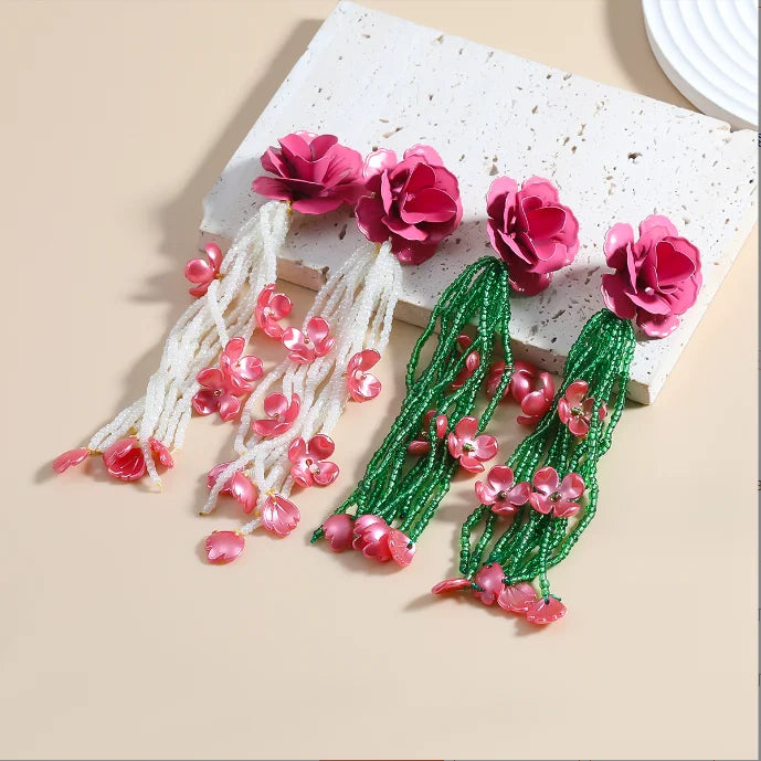 Fashion Beaded Earrings Bohemian Women's Handmade Flower Drop Earrings Ethnic Statement Jewelry Wholesale
