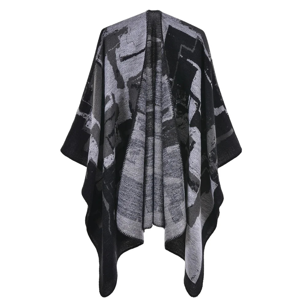 Women's New Fashion Jacquard Split Thickened Large Cape Air Conditioning Warm Shawl Creative Winter Scarf