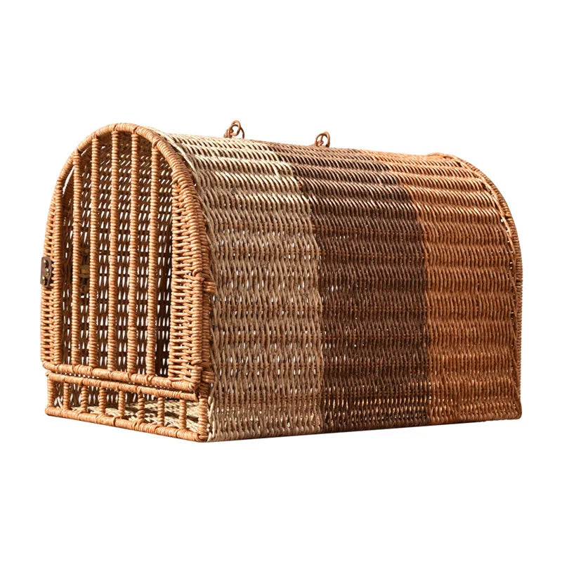 Outdoor Handmade Trichromatic Colour Premium Quality Large Capacity PE Rattan Breathable and Portable Cat Travel Bag Pet Handbag