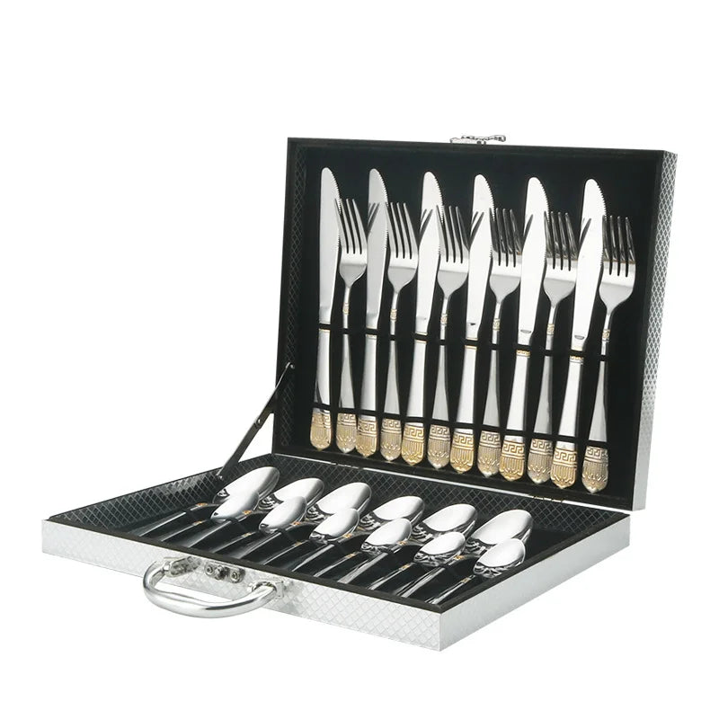 Creative Crown Stainless Steel Flatware 24Pcs Set Wedding Silverware Knife Fork Spoon Restaurant Cutlery Set